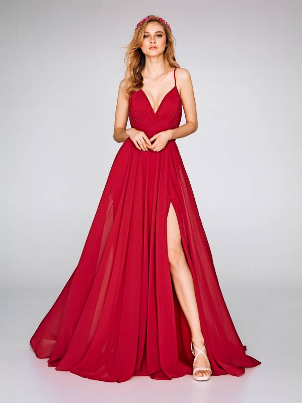 robe de soirée rouge longue fendue